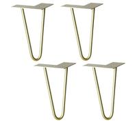 WAGNER Pieds de Meuble/Pieds de Table/Pieds en épingle à Cheveux -Hairpin Legs Lot de 4 Style rétro- Acier revêtu doré, 12 x 12 x 20 cm, Pied Conique/incliné, avec Plaque de Montage - 12822504