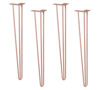WAGNER Pieds de Meuble/Pieds de Table/Pieds en épingle à Cheveux -Hairpin Legs Lot de 4 Style rétro- Acier revêtu cuivre, 12 x 12 x 71 cm, Pied Conique/incliné, avec Plaque de Montage - 12827404