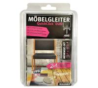 WAGNER QuickClick® Patins pour meubles - ENSEMBLE À MANGER DUO - 1 table, 6 chaises I 28 x base + insert réversible - feltre de laine + plastique - diamètre Ø 20 & Ø 25 mm - Made in Germany - 15790001