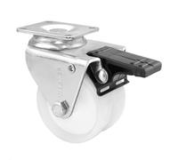 WAGNER Roulette double pivotante ECO - Ø 75 mm, acier galvanisé, blanc, frein, plaque à visser, charge max. 100 kg - 03327701