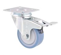 WAGNER Roulette pivotante Soft DELUXE - Ø 50 mm, acier galvanisé, bleu / blanc, frein & plaque, charge max. 50 kg - 03375101