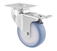 WAGNER Roulette pivotante Soft DELUXE - Ø 75 mm, acier galvanisé, bleu / blanc, frein & plateau, charge max. 75 kg - 03377601