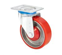 WAGNER Roulette pivotante Soft pour charges lourdes - Ø 125 mm, acier & fonte, rouge / argent, plateau, charge max. 300 kg - 04012501