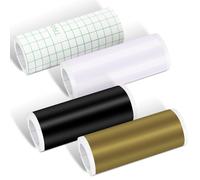 Wagner-Smart Vinyl-Lot De 4 Rouleaux De Vinyle Adhésif Permanent-Pour Cricut Joy-14 Cm X 200 Cm-Convient Pour Décorer Des Tasses,Des Bouteilles D'eau (Noir,Blanc,Or Mat+Film De Transfert)