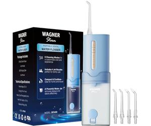Wagner Stern Hydropulseur dentaire portable, irrigateur buccal sans fil avec 5 modes de pression, 4 buses, rechargeable USB-C, étanche IPX7, modèle DF3400.