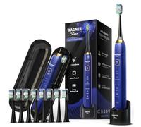 Wagner Stern La brosse à dents électrique de blanchiment par ultrasons Sapphier Blue Edition dispose de cinq modes de brossage, de huit têtes de brosse à dents souples et d'un étui de voyage luxueux.