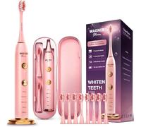 Wagner Stern WHITEN+ - Brosse à dents électrique avec capteur de pression, 5 modes, 3 intensités, 8 têtes souples, moteur puissant, étui de voyage luxe inclus