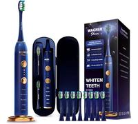 Wagner Stern WHITEN+ - Brosse à dents électrique avec capteur de pression, 5 modes, 3 intensités, 8 têtes souples, moteur puissant, étui de voyage luxe inclus (Marine)
