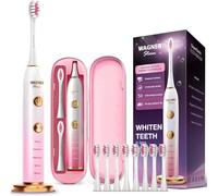 Wagner Stern WHITEN+ - Brosse à dents électrique avec capteur de pression, 5 modes, 3 intensités, 8 têtes souples, moteur puissant, étui de voyage luxe inclus
