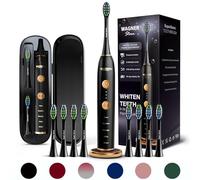 Wagner & Stern WHITEN+ Edition. Brosse à dents électrique de pointe avec capteur de pression. Offre 5 modes de brossage, 3 intensités, 8 têtes de brosse souples, et un étui de voyage de luxe.