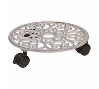 WAGNER design yourself Support à roulettes pour Pot de Fleur Antik Ø 29 x 6,5 cm I Support Roulant de Plant pour l'intérieur + l'extérieur I Roule Pot en Fonte, Blanc I 2 Freins I Capacité de Charge 50 kg - 20092301