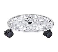 WAGNER Support à roulettes pour Pot de Fleur Antik Ø 29 x 6,5 cm I Support Roulant de Plant pour l'intérieur + l'extérieur I Roule Pot en Fonte, Blanc I 2 Freins I Capacité de Charge 50 kg - 20092301