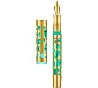 Wagner-V169 Stylo-Plume Avec Coque Squelette Effet Gouttes D'eau-Corps En Acrylique Vert Transparent-Plume Moyenne En Iridium-Garniture Dorée-Remplissage Par Aspiration-Avec Boîte