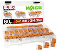 WAGO 221-61x Lot de 60 écrous à levier 10 AWG | Épissure pour conducteurs électriques solides et toronnés | Comprend 221-612, 221-613, 221-615 avec étui