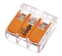 Wago Bornes de connexion 413 – Lot de 20, 3 conducteurs, levier de commande, 0,2 à 4 m², transparent
