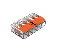Wago, Borne à Levier Série 221, Boîte de 40, 5 Entrées, Compatible Fils Rigides, Semi-Rigides et Souples 0,14-4 mm², Tension 450V, Courant 32A, Longueur Dénudage 11mm, Installation Facile et Rapide