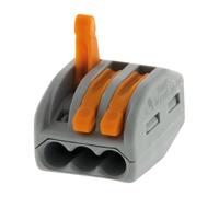 WAGO, Borne à Levier Série 222, Sachet de 5, 3 Entrées, Compatible Fils Rigides, Semi-Rigides et Souples 0,08-4 mm², Tension 400V, Courant 32A, Longueur Dénudage 9-10mm, Connexion Sécurisée et Rapide