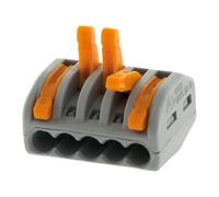 WAGO, Borne à Levier Série 222, Sachet de 5, 5 Entrées, Compatible Fils Rigides, Semi-Rigides et Souples 0,08-4 mm², Tension 400V, Courant 32A, Longueur Dénudage 9-10mm