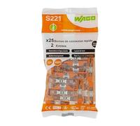 Borne à levier 2 broches Wago S221 32A, lot de 25