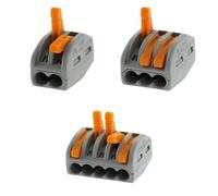 Wago, Bornes à Levier Série 222 Lot de 20 pour Fils Rigides, Semi-Rigides et Souples 0,08-4 mm², Tension 400V, Courant 32A, Longueur Dénudage 9-10mm, 5x2 Entrées, 10x3 Entrées, 5x5 Entrées