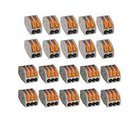 Wago Lot de 222 bornes 2 broches et 3 pôles, 0,08 à 4 mm², bornes de connexion avec levier, en plastique gris/orange, 20 pièces