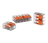 WAGO, Lot de 50 Bornes à Levier Série 221 pour Connexions Électriques Rapides et Sûres, Compatible Fils Rigides/Semi-Rigides/Souples 0,14-4 mm², Tension 450V, Courant 32A, Longueur Dénudage 11mm