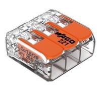 Wago, Borne à Levier S221, Sachet de 5, 3 Entrées, Connexion Électrique Rapide et Fiable, Compatible Fils Rigides, Semi-Rigides, Souples 0,5-6 mm², Tension 450V, Courant 41A, Dénudage 12-14mm