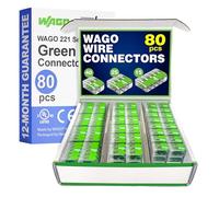 Wago Série 221 Green Range Lot de 80 connecteurs de fils d'épissure compacts | Comprend (40 x 221-422), (25 x 221-423), (15 x 221-425) | Assortiment série 221 avec étui