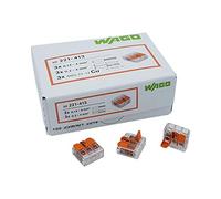WAGO - Terminal enfichable à 3 voies avec levier pour câbles rigides (0,2-4 mm²) et flexibles (0,14-4 mm²) à rouvrir, transparent/orange, contenu : 50 pièces.