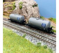 RENFE, ensemble de 2 wagons-citernes à 3 essieux, livrée CAMPSA, ép. IV (logo bleu avec 4x C)