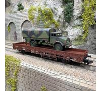 Wagon plat à ranchers Kb 443, transport lourd, avec camion militaire, DB, Ep. IV