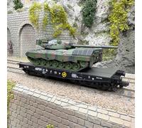 Wagon plat Rlmmps, transport lourd, avec char Leopard 1A1, DB, Ep. IV - MARKLIN