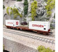 Wagon porte conteneurs, plat à ranchers pivotantes type Rs, "CITROËN", SNCF, Ep.