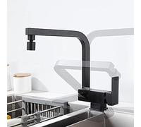 WAGXIyU Kitchen Mixer Tap Folding Inside Window, Kitchen Sink Taps Black Sink Faucet Brass Hot and Cold Water Swivel Kitchen Sink Tap-B,B