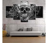 WAGYU 5 morceaux de toile art,5 pieces impression encadree tableaux,5 pieces peinture sur toile,impression sur toile 5 parties Résumé Crâne Noir Blanc décoration murale salon moderne xxl 150x80cm