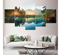 WAGYU 5 morceaux de toile art,5 pieces impression encadree tableaux,5 pieces peinture sur toile,impression sur toile 5 parties Vue sur le lac clair décoration murale salon moderne xxl 150x80cm