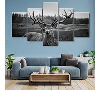 WAGYU 5 morceaux de toile art,5 pieces impression encadree tableaux,5 pieces peinture sur toile,impression sur toile 5 parties Cerf noir et blanc décoration murale salon moderne xxl 150x80cm