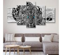 WAGYU 5 morceaux de toile art,5 pieces impression encadree tableaux,5 pieces peinture sur toile,impression sur toile 5 parties Léopard noir et blanc décoration murale salon moderne xxl 150x80cm