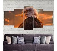 WAGYU 5 morceaux de toile art,5 pieces impression encadree tableaux,5 pieces peinture sur toile,impression sur toile 5 parties Aigle, Oiseau décoration murale salon moderne xxl 150x80cm