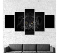 WAGYU 5 pièces poster tableau toile 5 pieces Animal sauvage panthère noire image sur toile 5 parties Tableau sur Toile,tableau mural decoration salon moderne xxl,cadre,5 panneaux toile 150x80cm