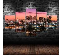 WAGYU 5 pièces poster tableau toile 5 pieces Los Angeles Skyline Ville Nuit image sur toile 5 parties Tableau sur Toile,tableau mural decoration salon moderne xxl,cadre,5 panneaux toile 150x80cm