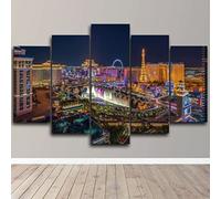 WAGYU 5 pièces tableau mural, impression sur toile, éclairage de la ville de Las Vegas, toile 5 parties, décoration murale chambre 100x55cm
