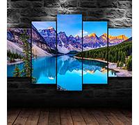 WAGYU Avec cadre Peinture 5 Pièces toile de peinture,Art Moderne,HD Sticker Mural Modulaire Affiche Décor,Cadeau,tableau decoration murale chambre Montagne Bleu Lac Nature Vue Beauté,125x60cm