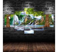 WAGYU Impression sur Toile intissee 5 Parties Tableau Tableaux Decoration Murale Photo Image Artistique Photographie Graphique,tableau 5 parties Forêt Cascade cadre,tableau xxl 200x100cm