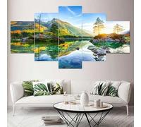 WAGYU Impression sur Toile intissee 5 Parties Tableau Tableaux Decoration Murale Photo Image Artistique Photographie Graphique,tableau 5 parties Nature Paysage Montagne cadre,tableau xxl 200x100cm