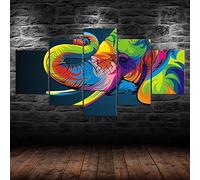 WAGYU Impression sur Toile intissee 5 Parties Tableau Tableaux Decoration Murale Photo Image Artistique Photographie Graphique,tableau 5 parties Tête d'éléphant colorée cadre,tableau xxl 200x100cm