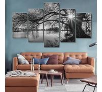 WAGYU tableau multi panneau 5 parties Arbre noir et blanc tableau imprimé sur toile,tableau imprimé xxl,tableau deco murale,tableaux,posters et arts décoratifs,5 pieces hd print,125x60cm