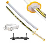 Wah Shing Yuen Épée de démon Katana en Bois (Agatsuma Zenitsu) avec Ceinture et Support, épée de samouraï en Bambou de 102 cm (souche) - Arme de Costume de Cosplay Anime