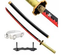 Wah Shing Yuen Épée de démon Katana en Bois (Tsugikuni Yoriichi) avec Ceinture et Support, épée de samouraï en Bambou de 102 cm (souche) - Arme de Costume de Cosplay Anime