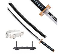 Wah Shing Yuen Épée de démon Katana Wood (Tokitou Muichirou) avec Ceinture et Support 102cm Épée de samouraï en Bambou Noir (émoussée) - Arme de Costume de Cosplay Anime